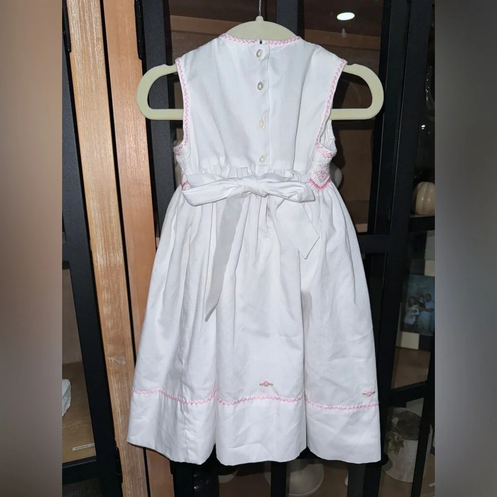 Sarah Louise hand smocked rosettes embroidered dress heirloom baby girl bow